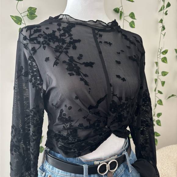 Black Sheer Floral Top - Picture 6 of 8